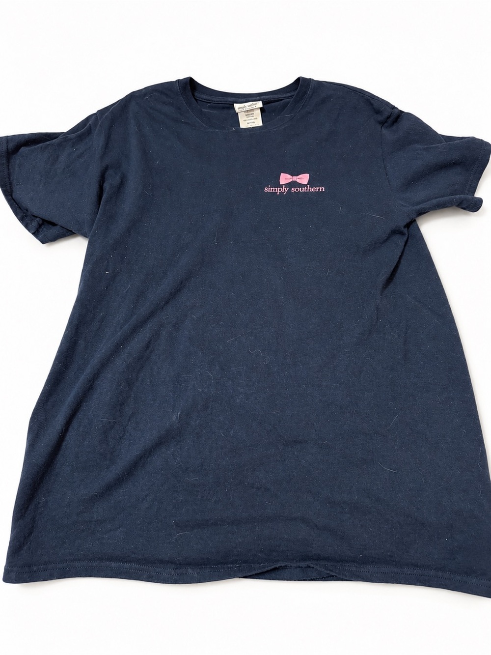 Simply Southern Navy Short Sleeve Tee with Pink Bow Chest Logo